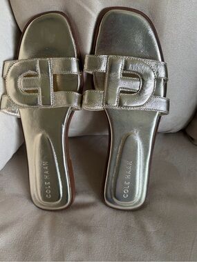 Cole Haan Chrisee Gold Logo Slide Sandals